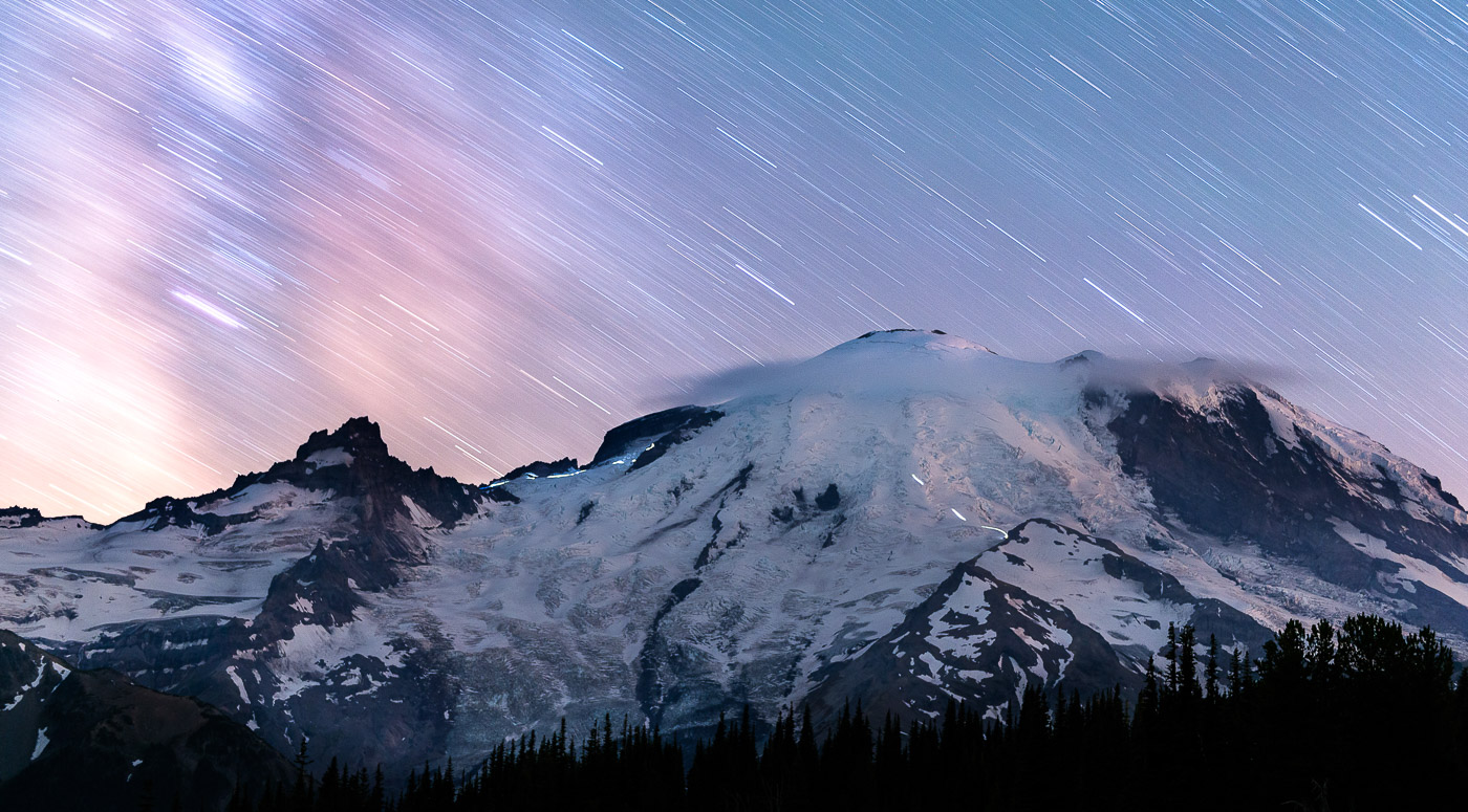 Mount Rainier, Milky Way and Star Trails, Washington